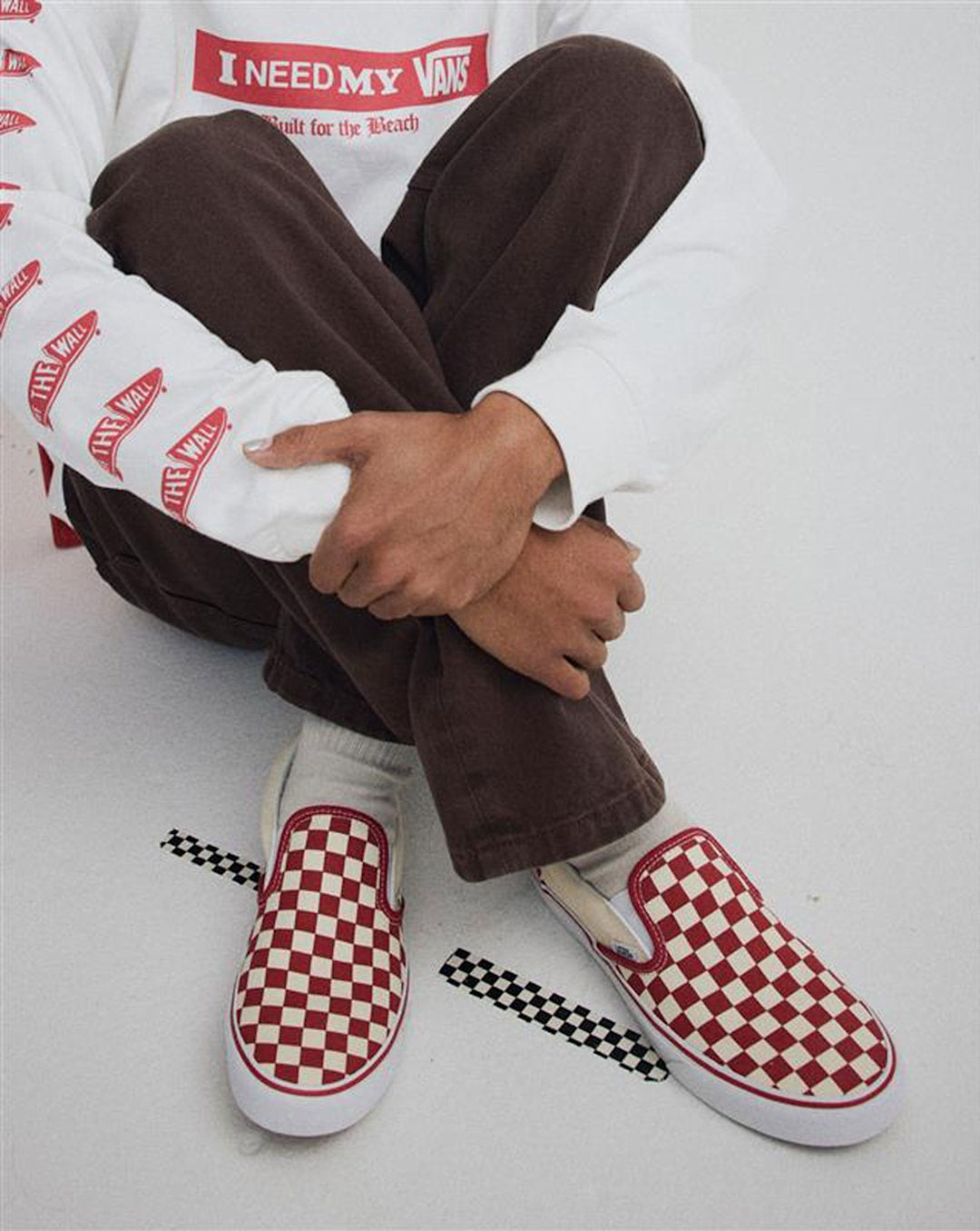 Vans Classic Slip-On Checkerboard Shoe in Racing Red / White