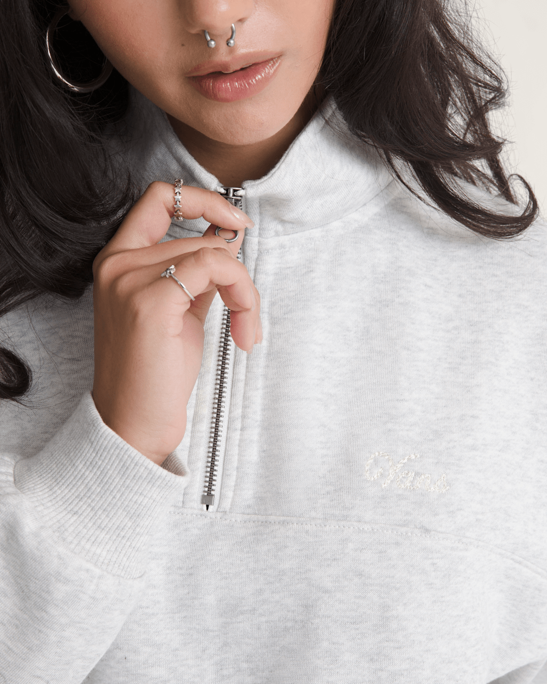 Vans Script Logo Mock Neck Sweatshirt in White Heather