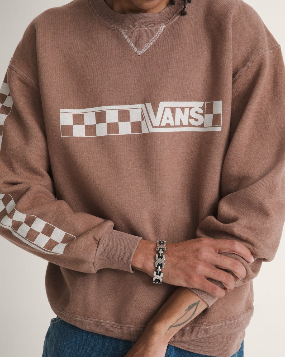 Vans Waffle Shop Checkerboard Vans Style Crew Sweatshirt in Brown