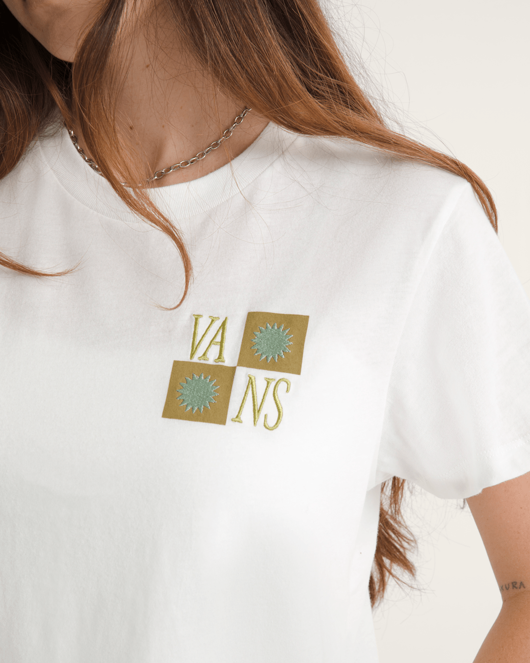 Vans Sunny Checkerboard Crop T-Shirt in Marshmallow White