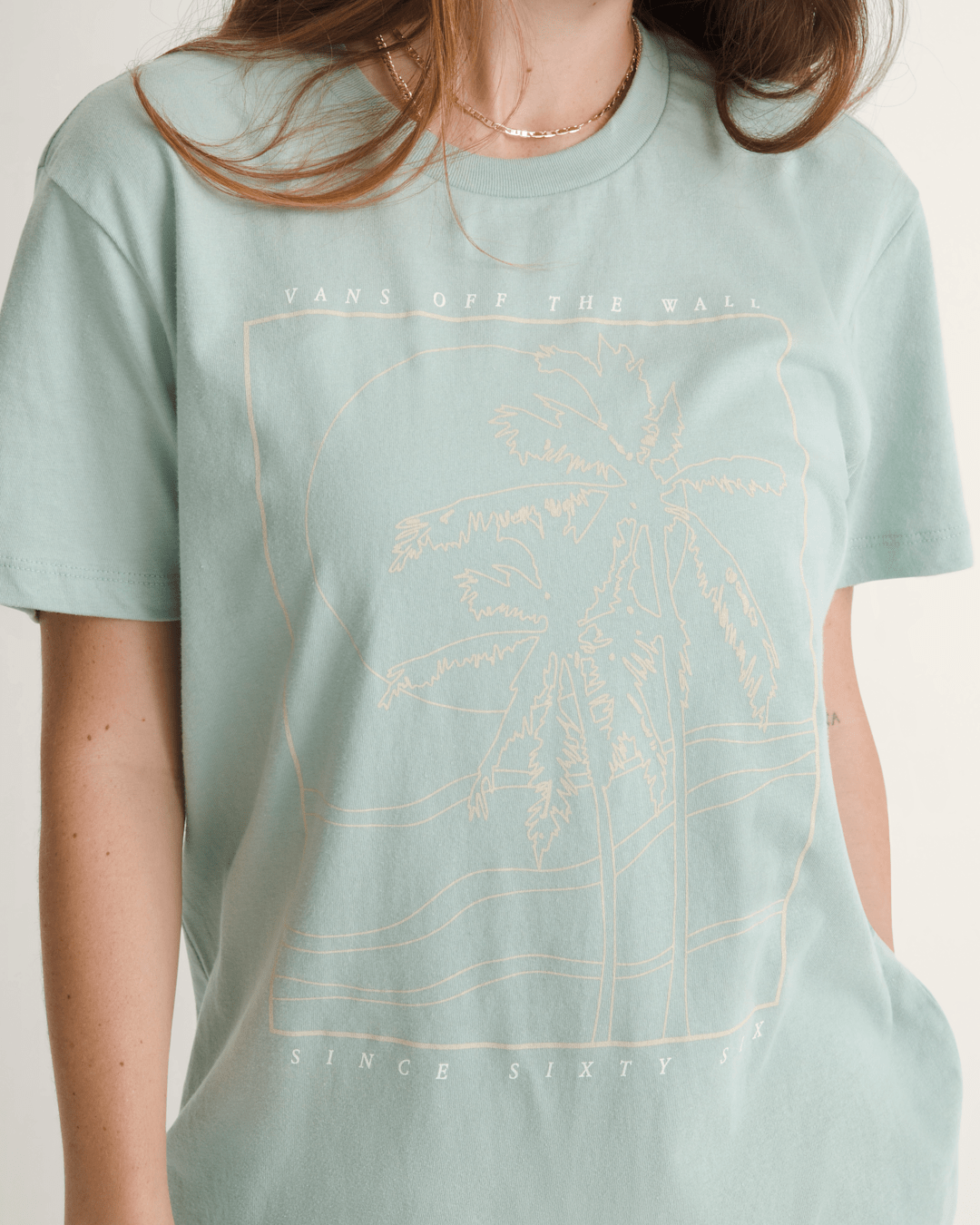 Vans Sunset Palm BFF T-Shirt in Grey Mint Green