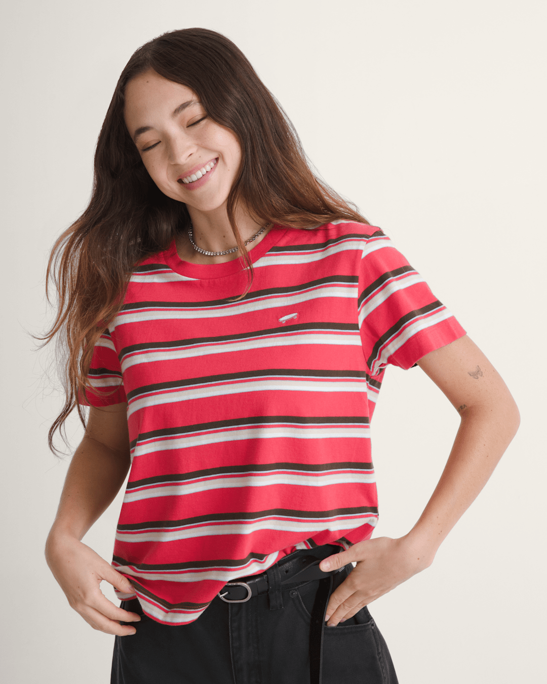 Vans Salton Stripe T-Shirt in Crimson Haze Red