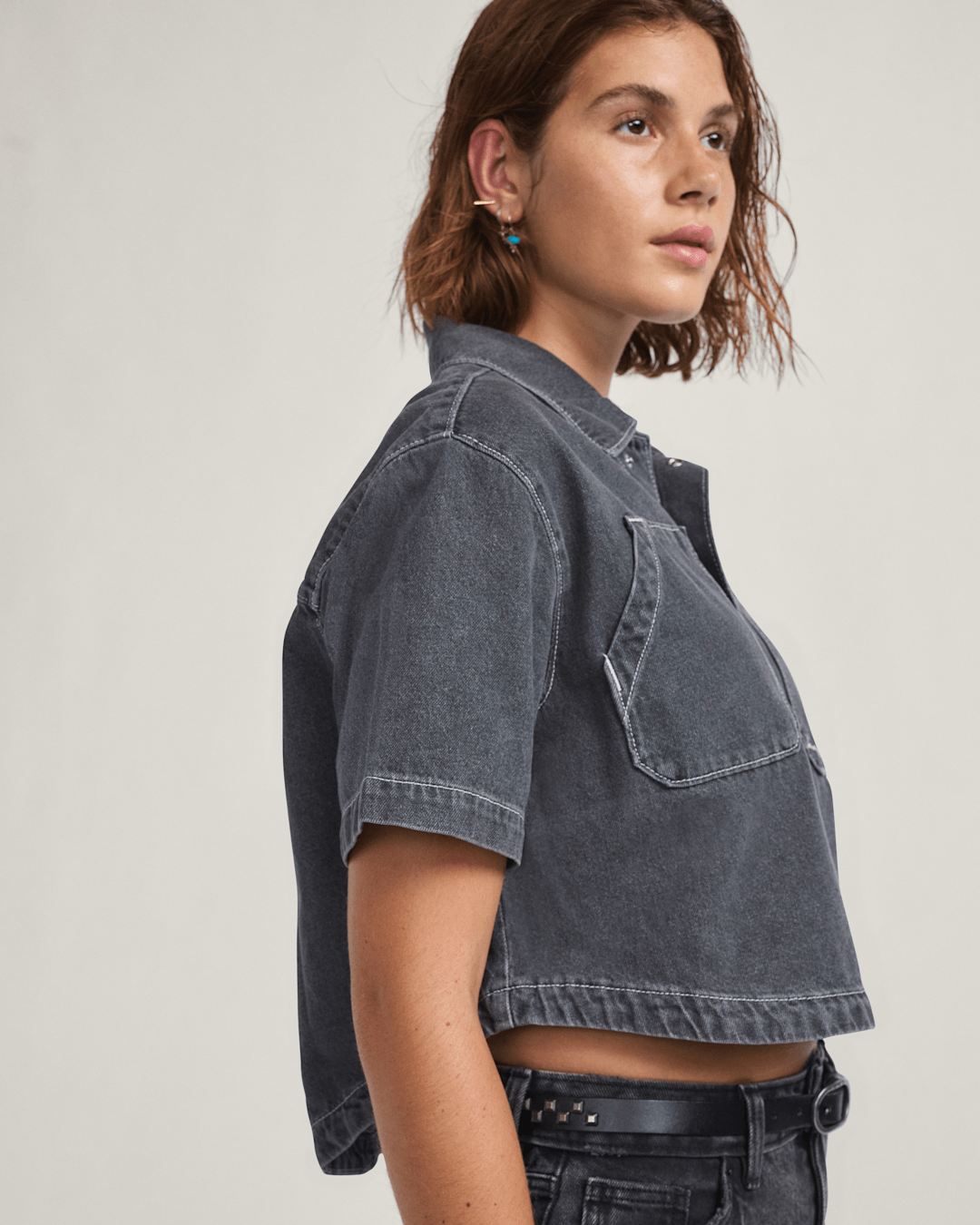 Vans Natalie Denim Button Up Shirt in Wash Grey