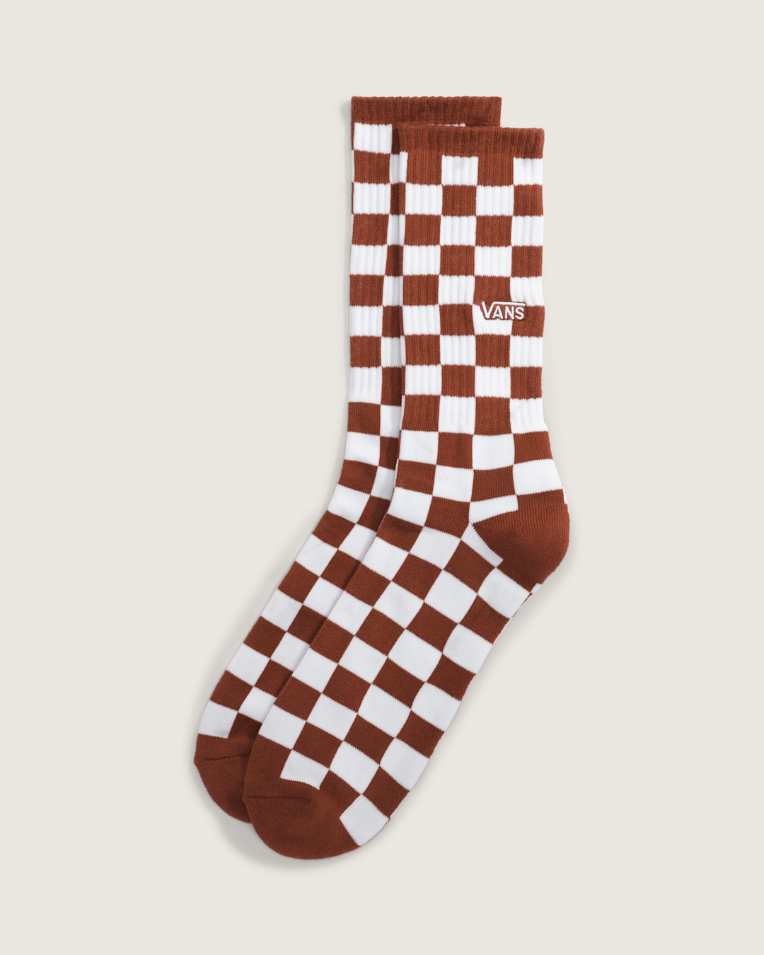 Vans Checkerboard Crew Socks in Rust Bronze Brown