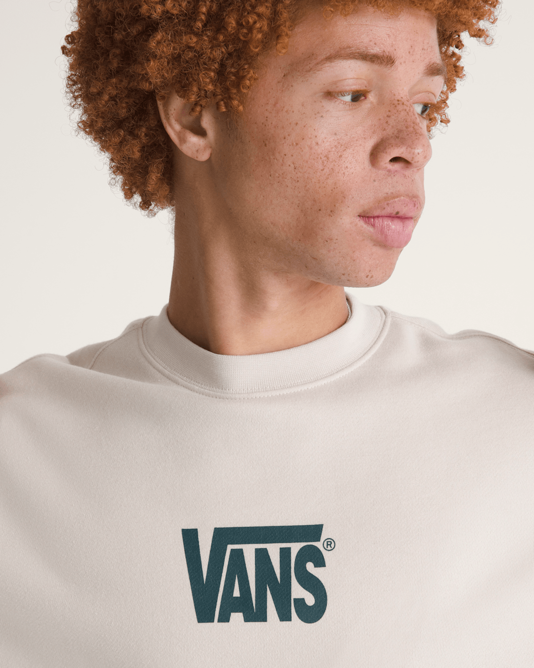 Vans Stretch Logo Crew Sweatshirt in Oatmeal Beige