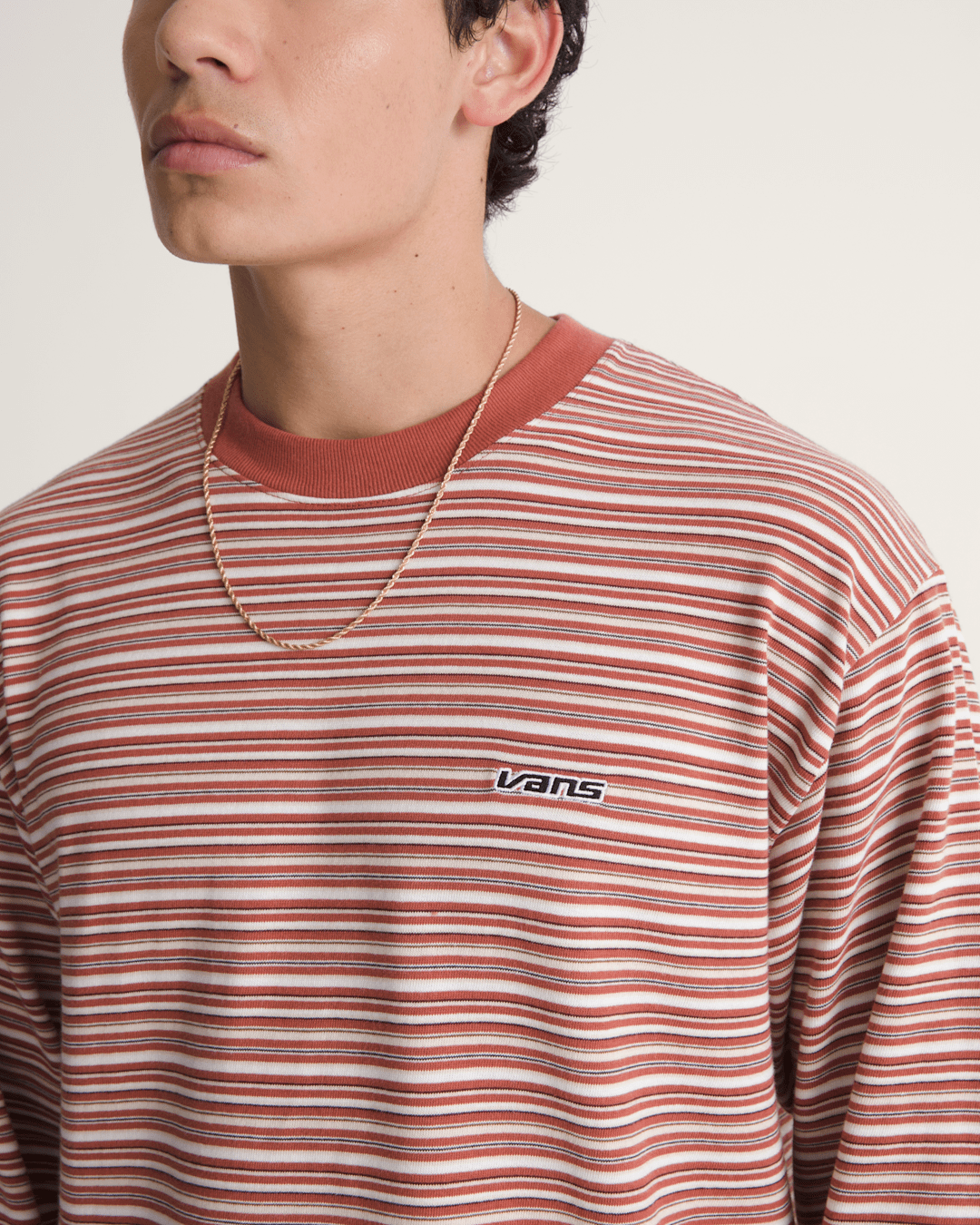 Vans Wesley Stripe Long Sleeve Knit Shirt in Light Bronze Brown