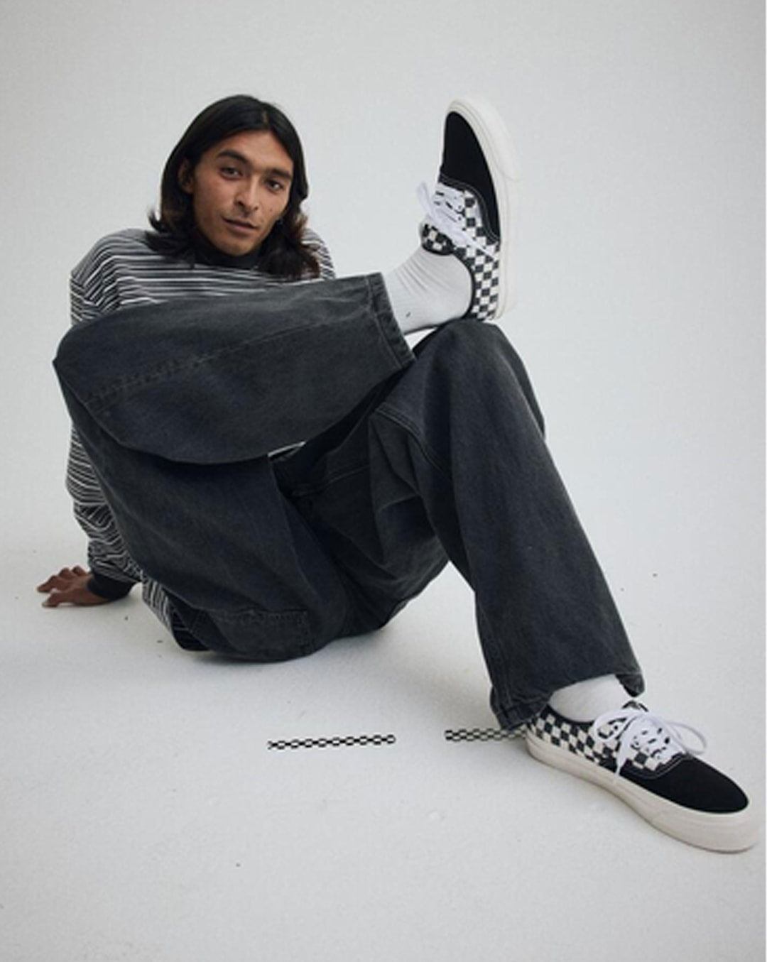 Vans Premium Authentic Checkerboard Shoe in Checkerboard Asphalt Grey / White