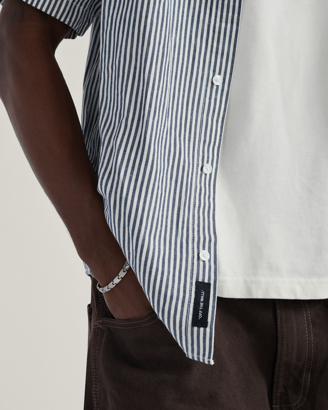 Vans Lawson Stripe Button Up Shirt in White / Dress Blues