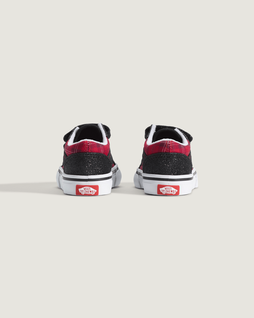 Vans Toddler Old Skool V Shoe in Glitter Plaid Red / Black
