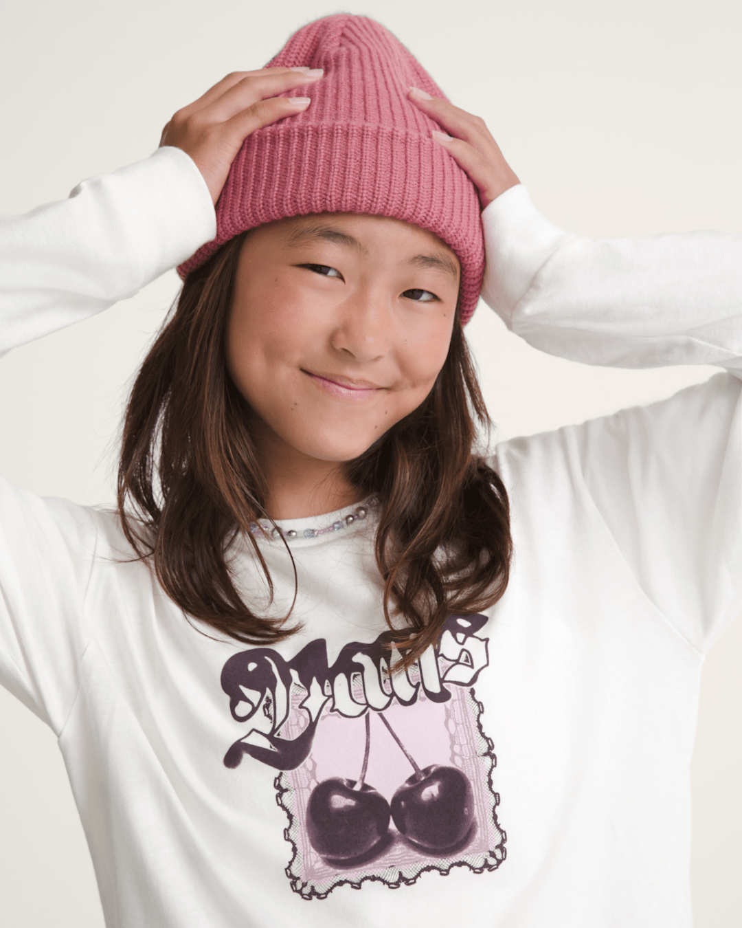 Vans Kids Cherrylace Long Sleeve T-Shirt in Marshmallow White