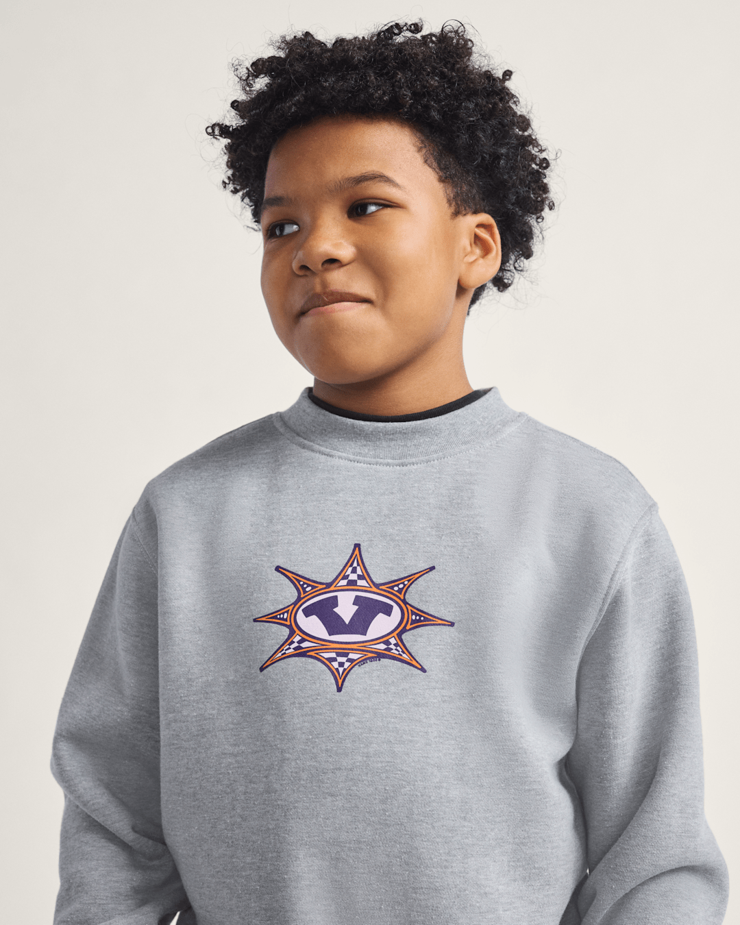Vans Kids Star Checker Crew Sweatshirt in Cement Heather Grey