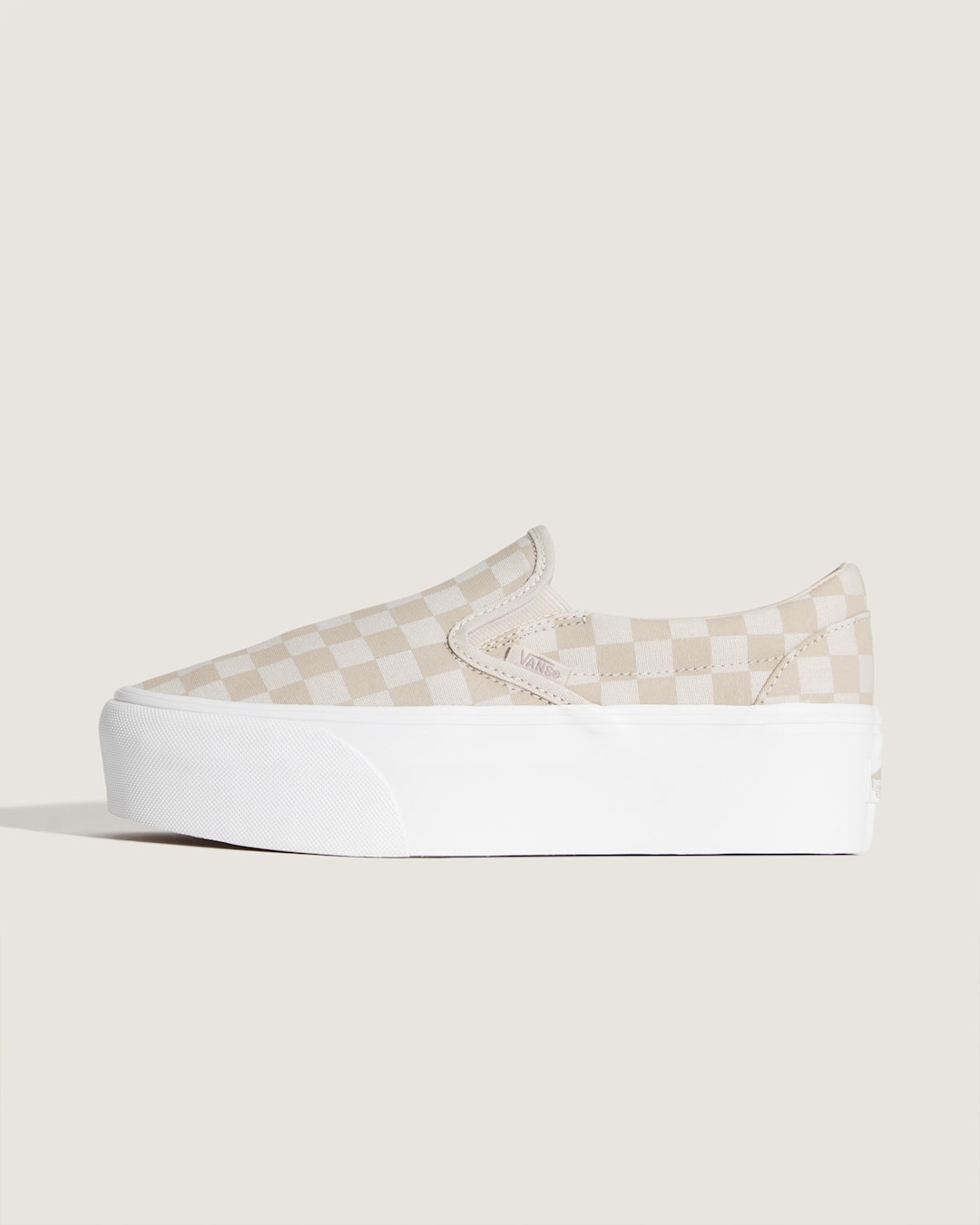 Vans Classic Slip-On Platform Checkerboard Shoe in Checkerboard Mushroom Brown / Marshmallow White