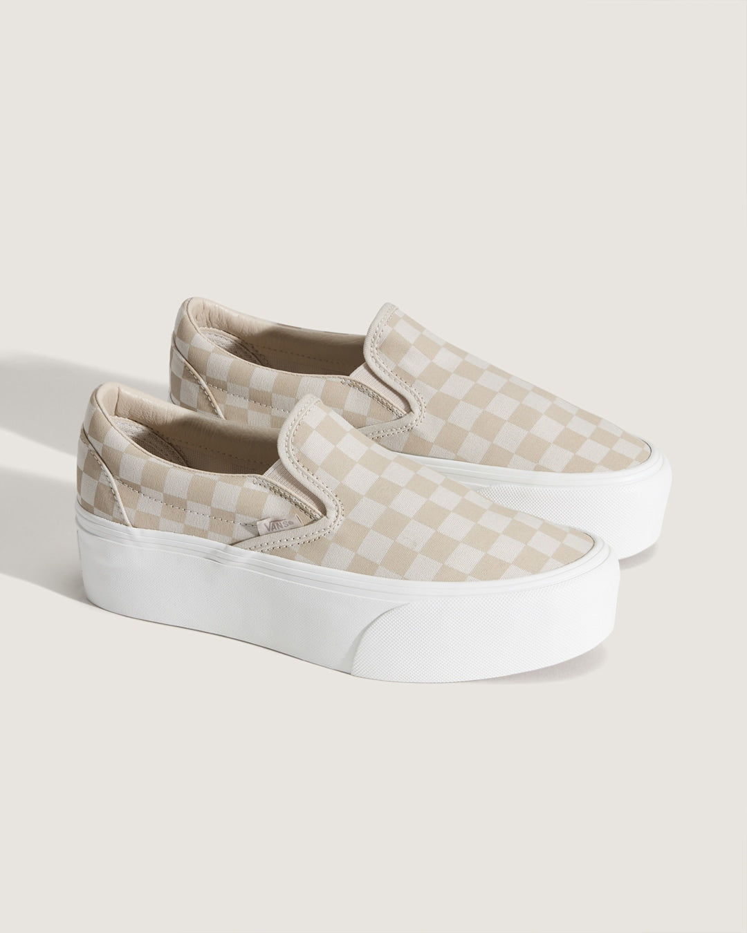 Vans Classic Slip-On Platform Checkerboard Shoe in Checkerboard Mushroom Brown / Marshmallow White