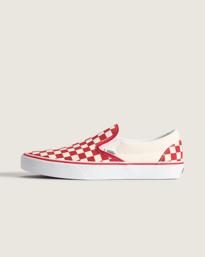 Vans Classic Slip-On Checkerboard Shoe in Racing Red / White