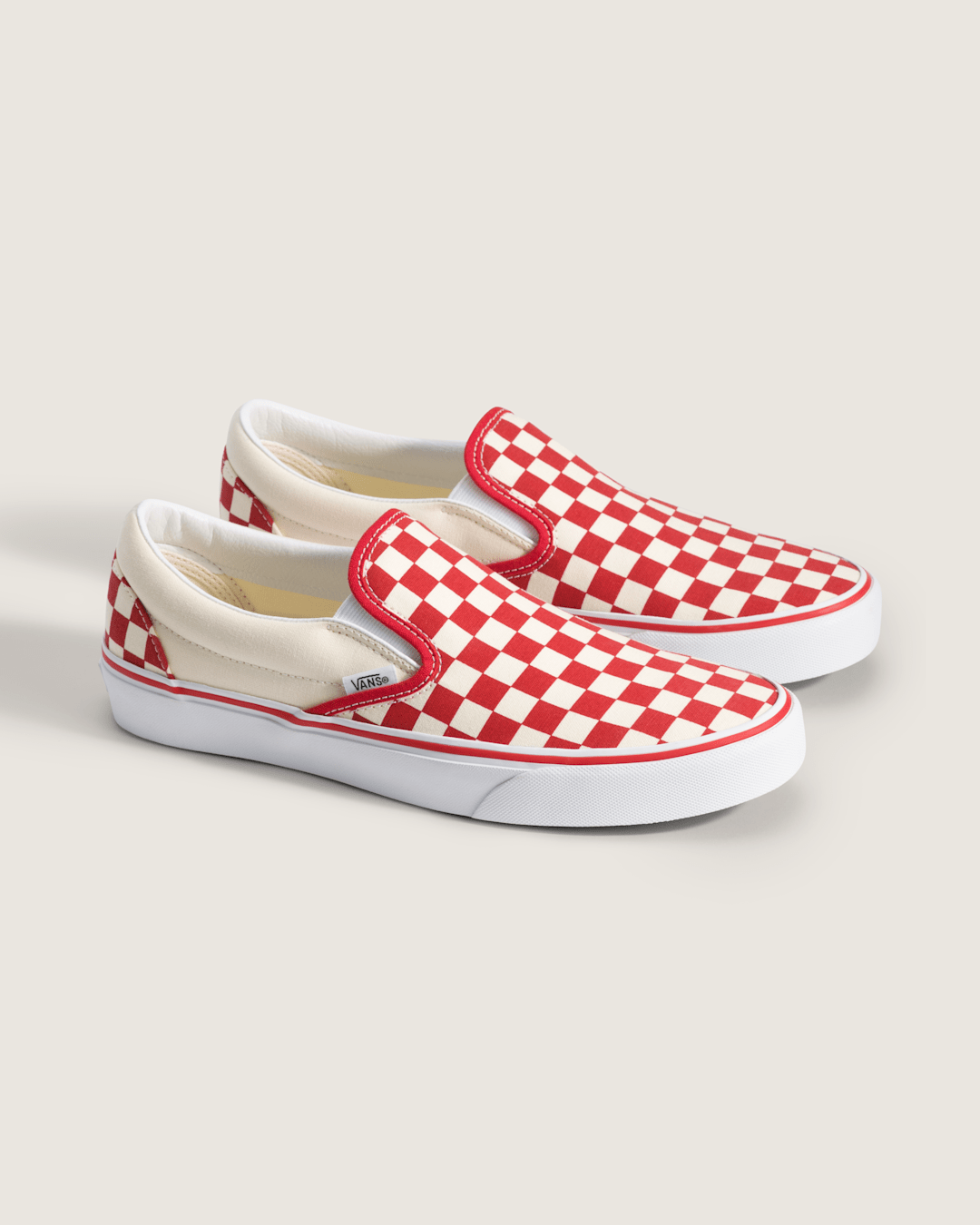 Vans Classic Slip-On Checkerboard Shoe in Racing Red / White