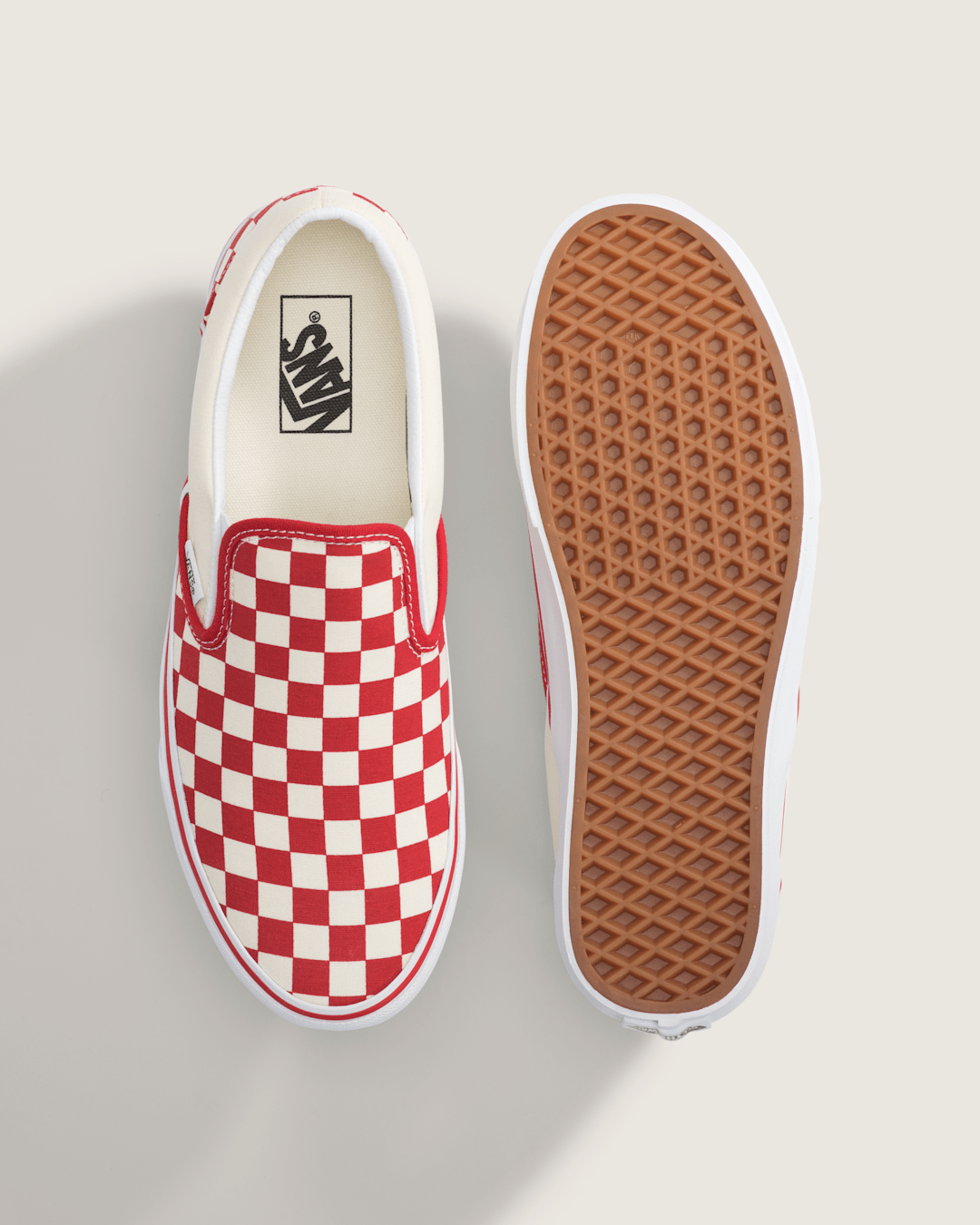 Vans Classic Slip-On Checkerboard Shoe in Racing Red / White