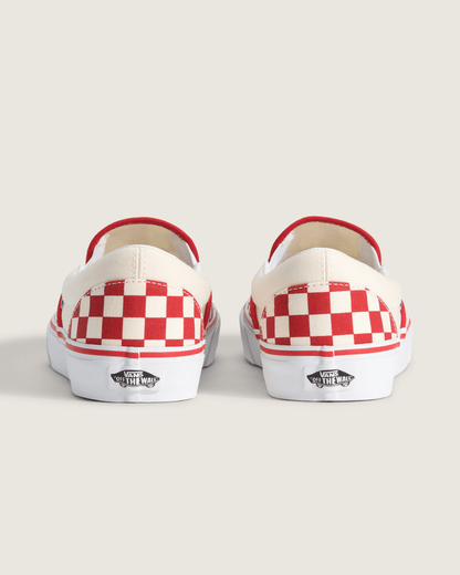 Vans Classic Slip-On Checkerboard Shoe in Racing Red / White
