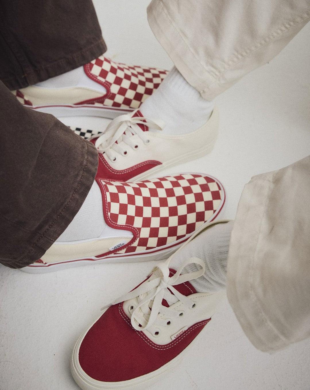 Vans Classic Slip-On Checkerboard Shoe in Racing Red / White