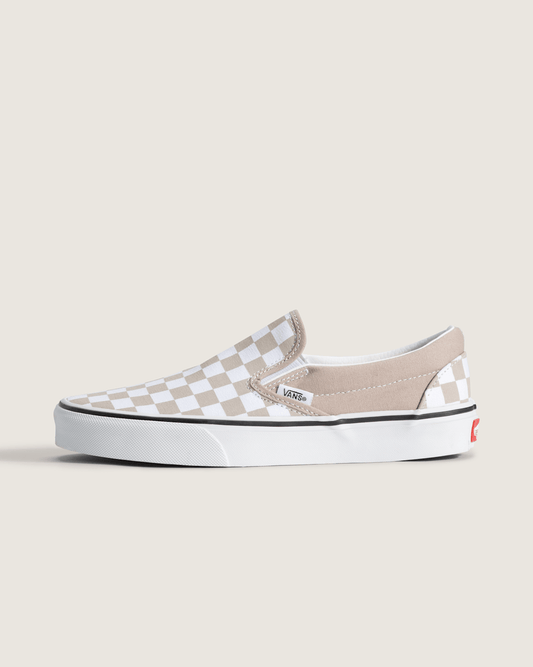 Vans Classic Slip-On Checkerboard Shoe in Checkerboard Mushroom Brown