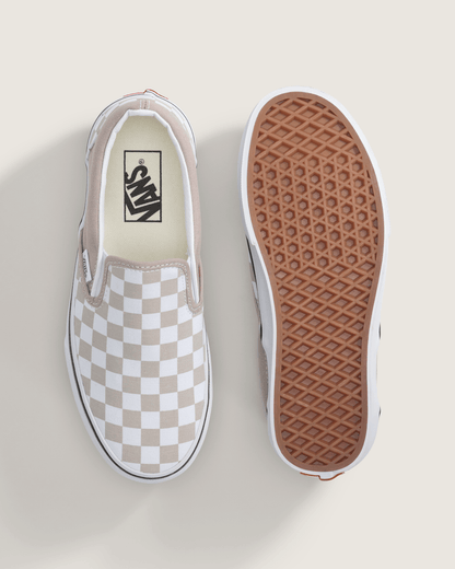 Vans Classic Slip-On Checkerboard Shoe in Checkerboard Mushroom Brown