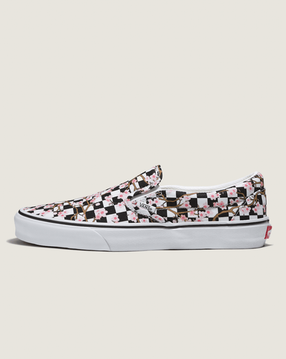 Vans Customs Classic Slip-On Checkerboard Shoe in Cherry Blossom Pink / Black
