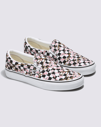 Vans Customs Classic Slip-On Checkerboard Shoe in Cherry Blossom Pink / Black