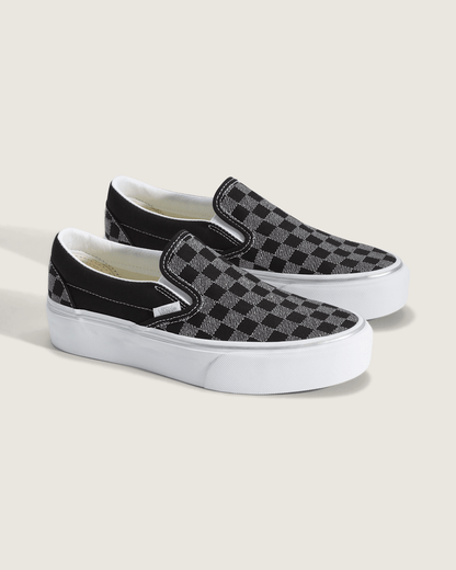 Vans Classic Slip-On Platform Checkerboard Shoe in Checkerboard Black