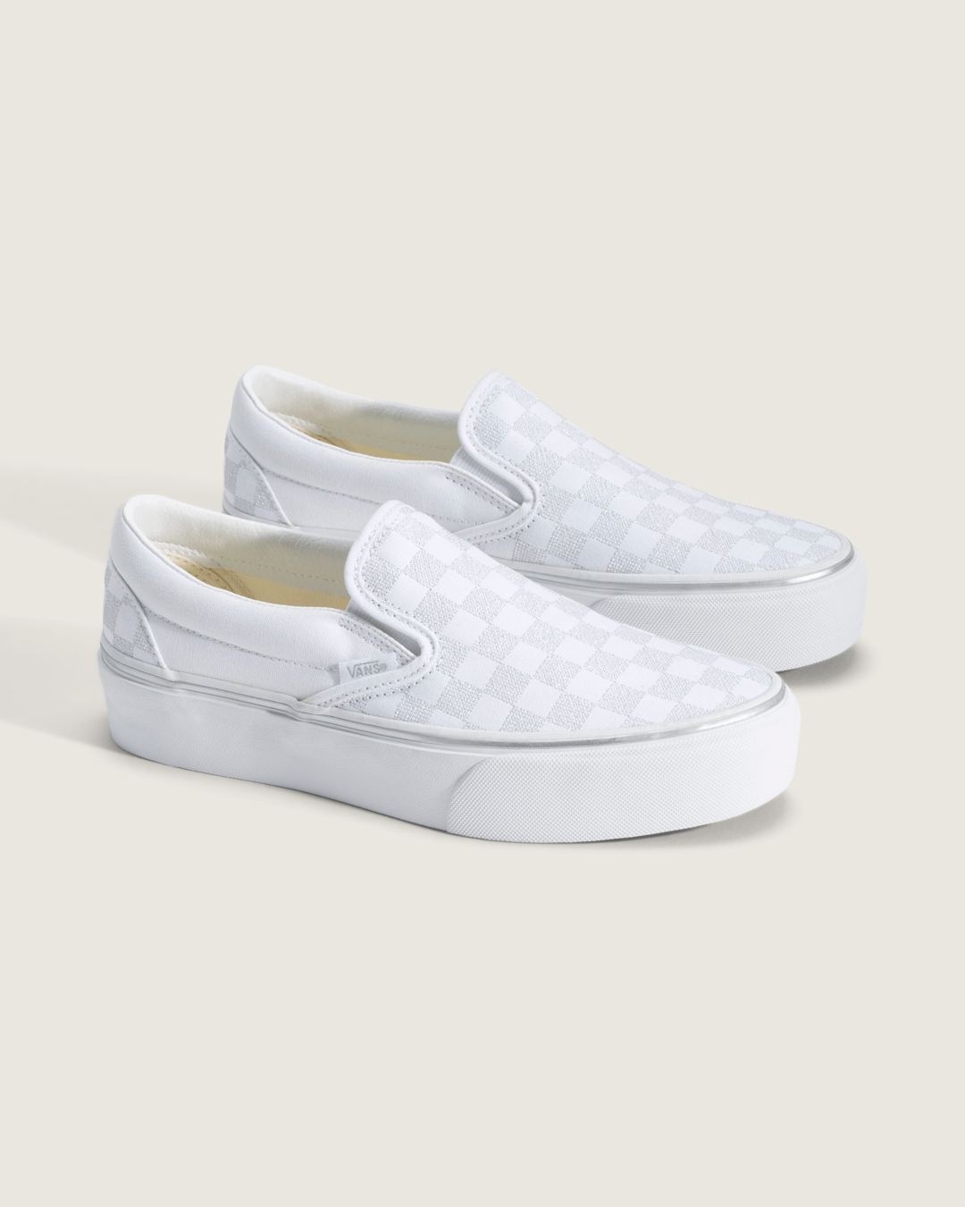 Vans Classic Slip-On Platform Checkerboard Shoe in Checkerboard Silver Grey