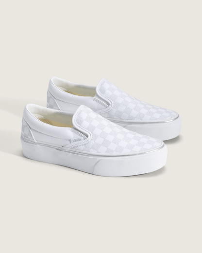 Vans Classic Slip-On Platform Checkerboard Shoe in Checkerboard Silver Grey