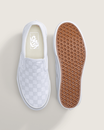 Vans Classic Slip-On Platform Checkerboard Shoe in Checkerboard Silver Grey