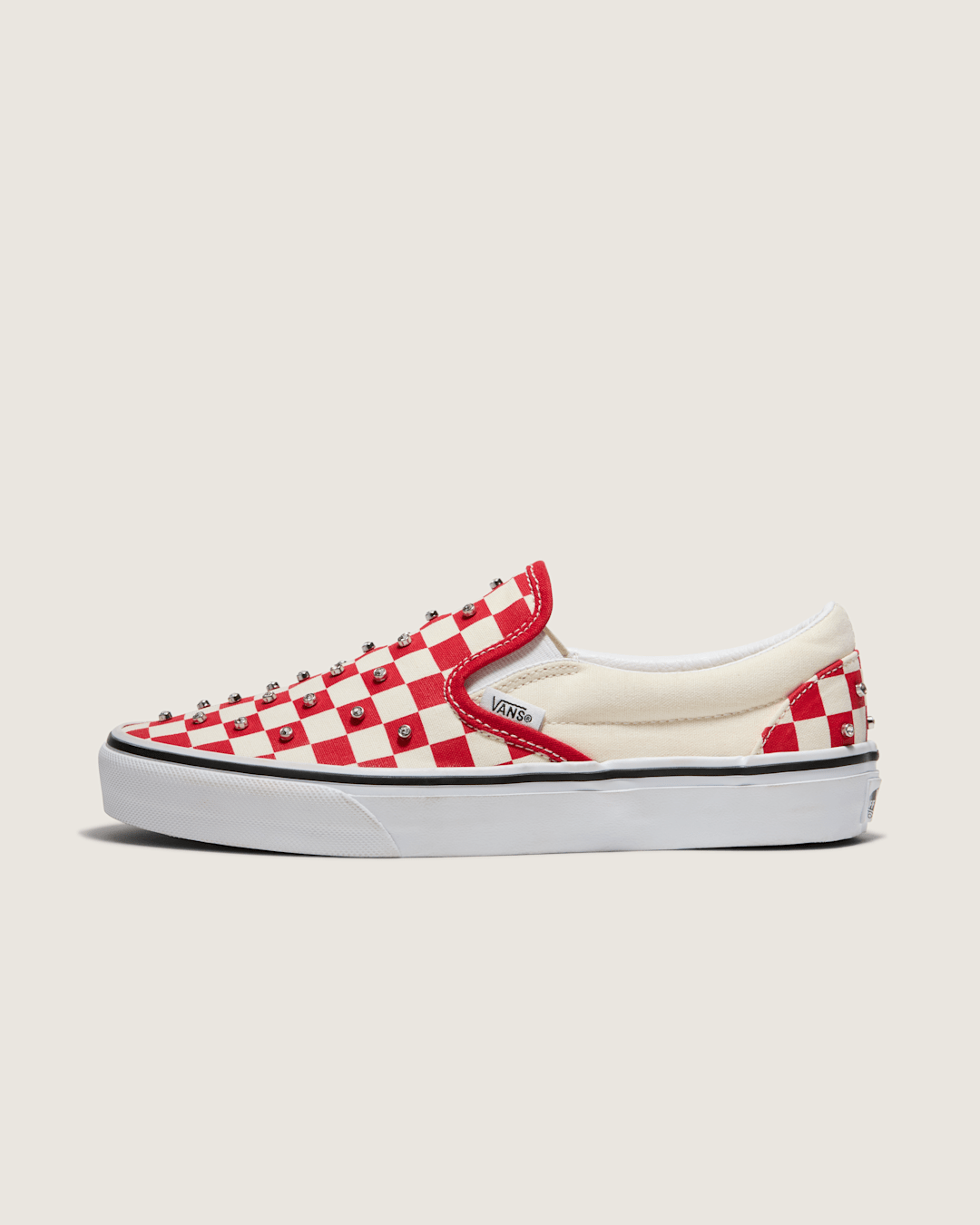 Vans Classic Slip-On Checkerboard Shoe in Racing Red / White