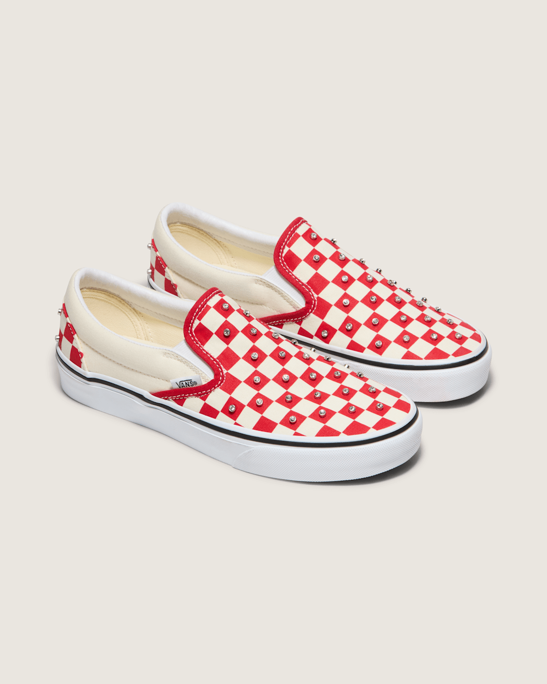 Vans Classic Slip-On Checkerboard Shoe in Racing Red / White