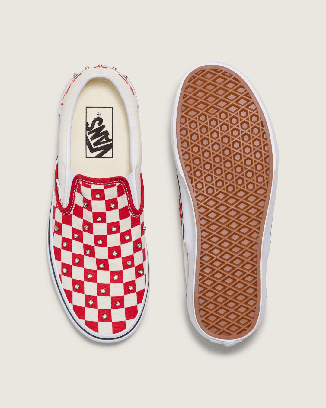 Vans Classic Slip-On Checkerboard Shoe in Racing Red / White