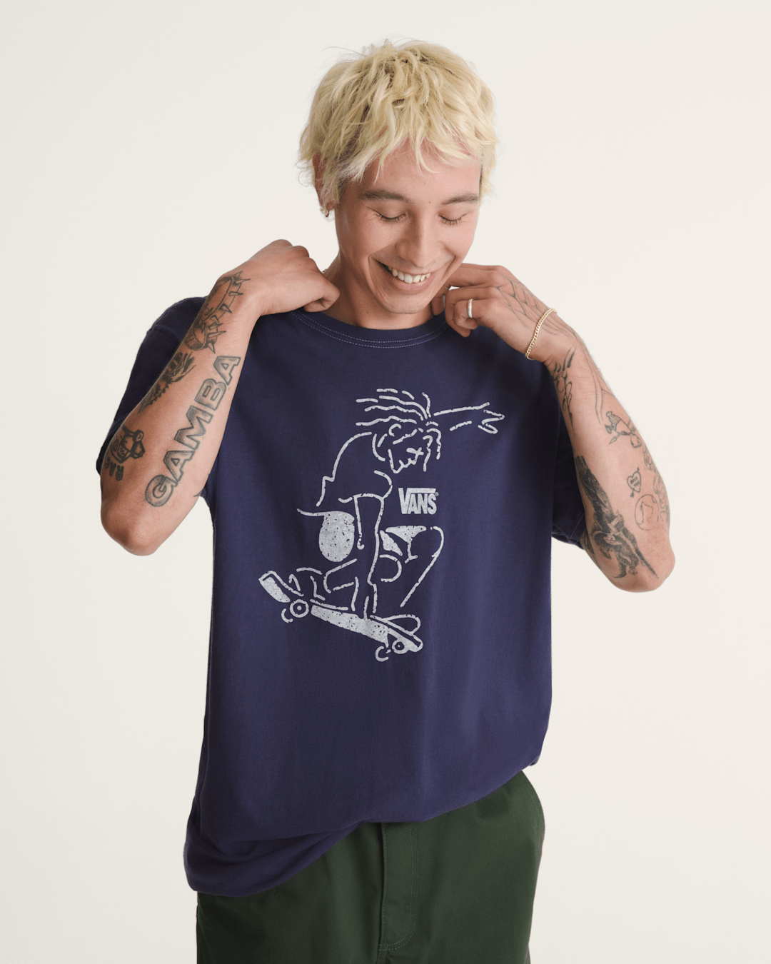 Vans Waffle Shop Skate Crest T-Shirt in Navy Blue