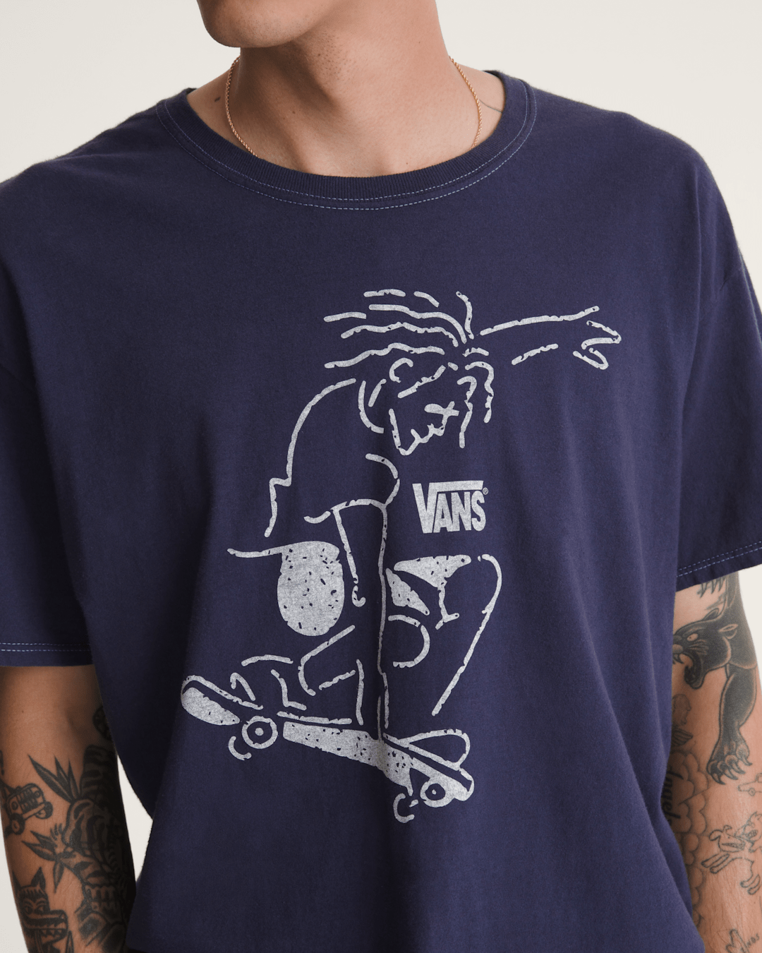 Vans Waffle Shop Skate Crest T-Shirt in Navy Blue