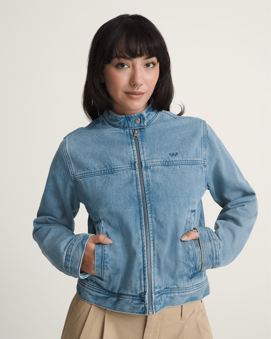 Vans Premium Pomona Collarless Station Jacket in Stonewash Blue