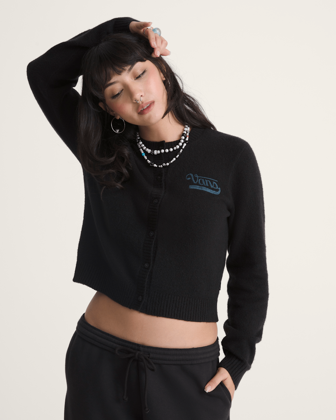 Vans Dolly Chain Stitch Cardigan Sweater in Black