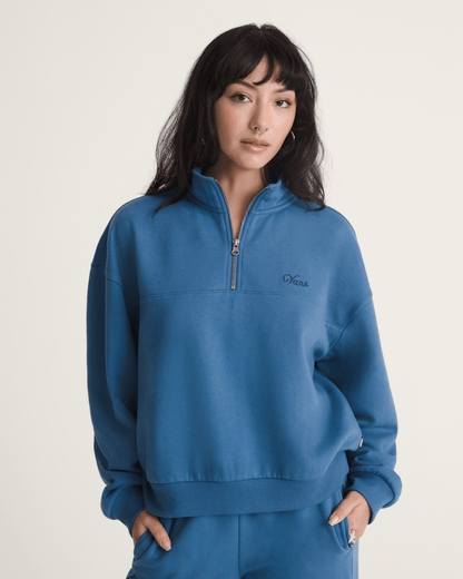 Vans Script Logo Mock Neck Sweatshirt in True Navy Blue