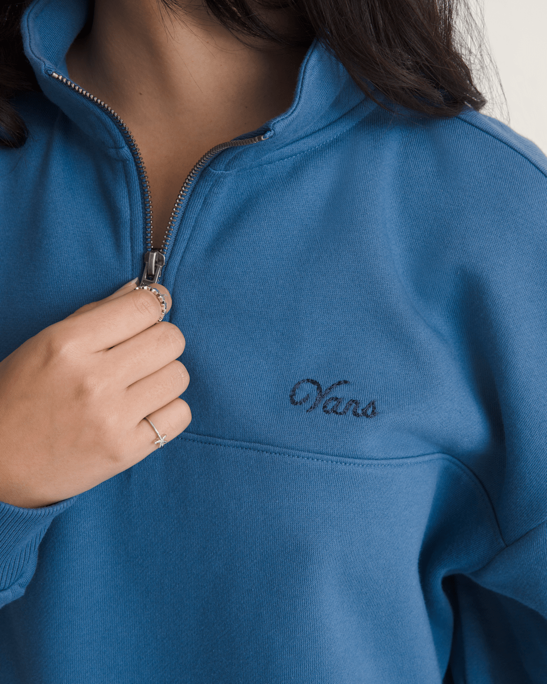 Vans Script Logo Mock Neck Sweatshirt in True Navy Blue