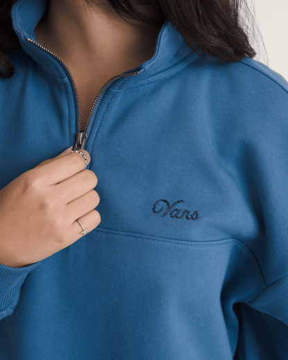 Vans Script Logo Mock Neck Sweatshirt in True Navy Blue