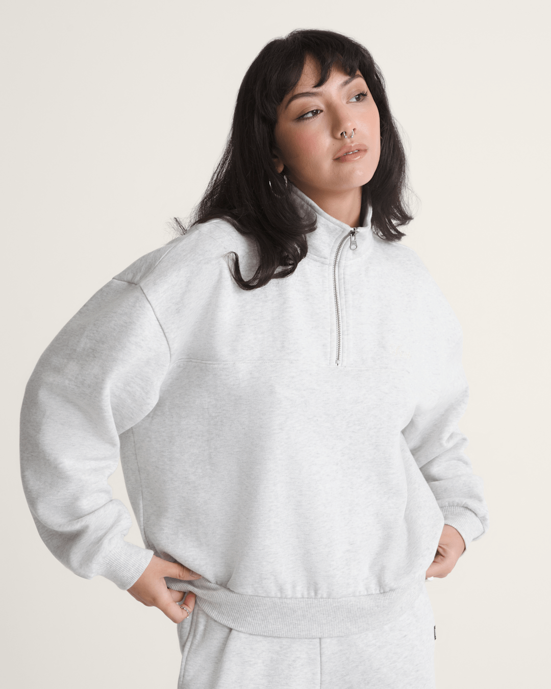 Vans Script Logo Mock Neck Sweatshirt in White Heather