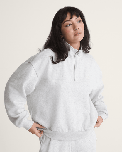Vans Script Logo Mock Neck Sweatshirt in White Heather