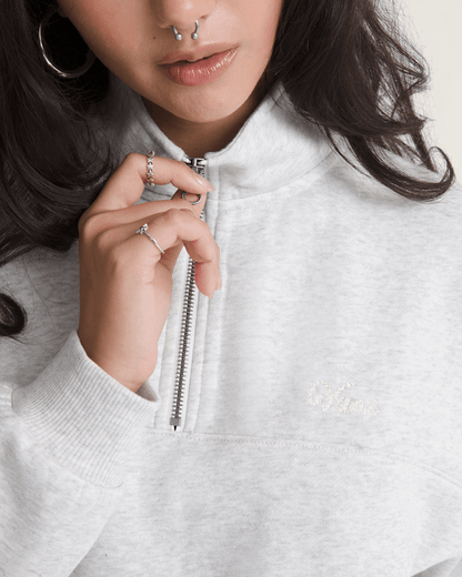 Vans Script Logo Mock Neck Sweatshirt in White Heather