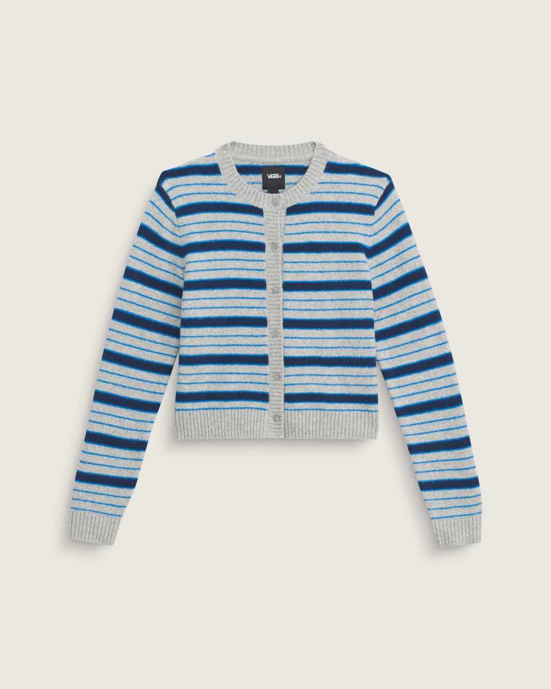 Vans Premium Dolly Stripe Cardigan Sweater in Cement Heather Grey / Bright Azure Blue