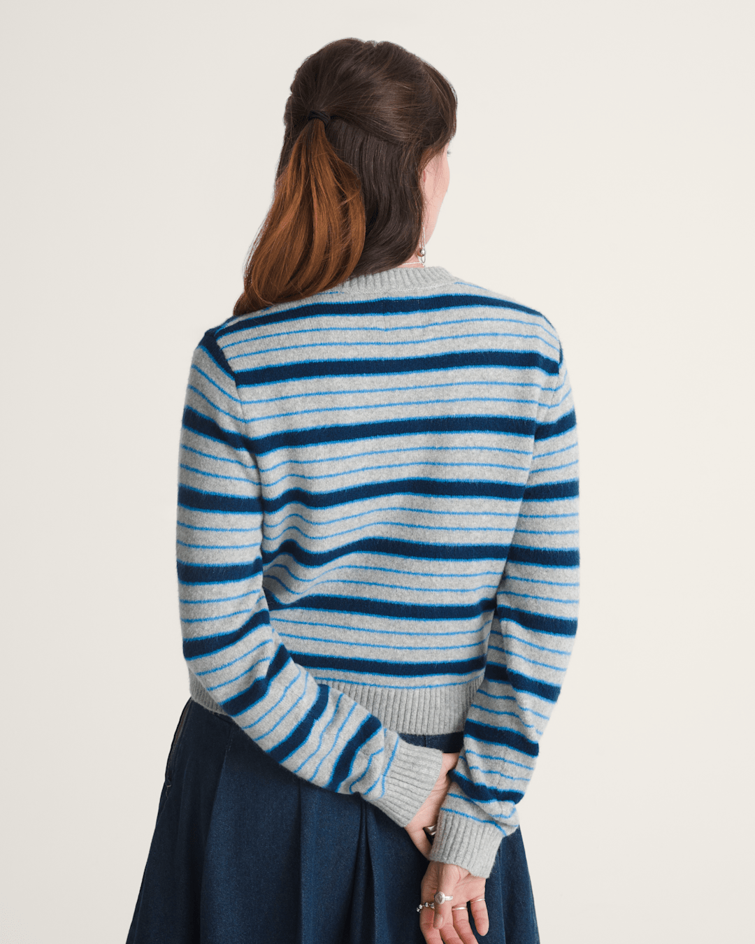 Vans Premium Dolly Stripe Cardigan Sweater in Cement Heather Grey / Bright Azure Blue