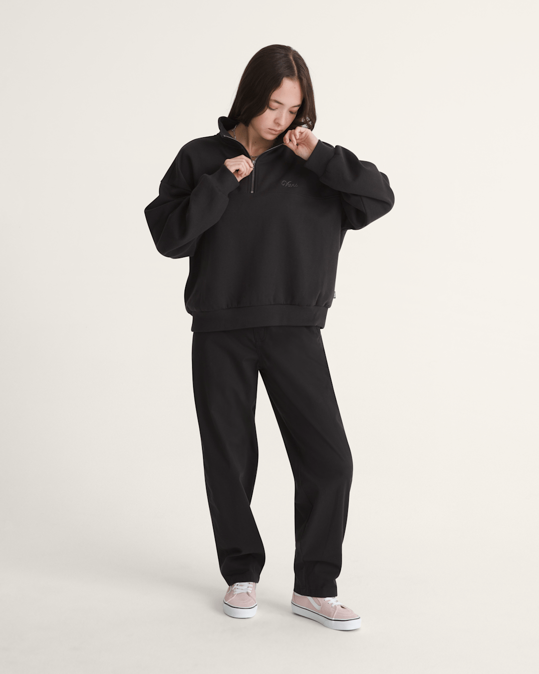 Vans Script Logo Mock Neck Sweatshirt in Black