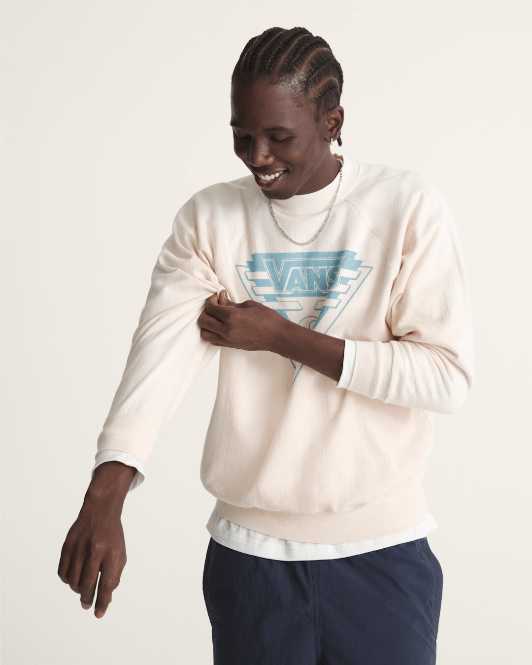 Vans Waffle Shop Wave Blend Crewneck Sweatshirt in Marshmallow White