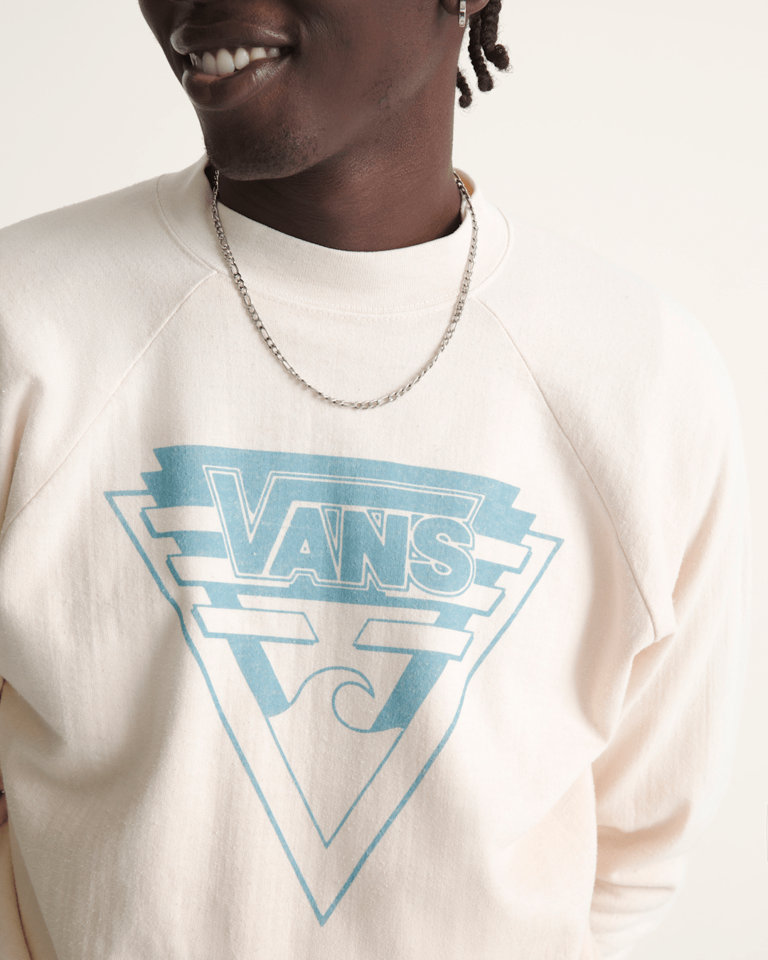 Vans Waffle Shop Wave Blend Crewneck Sweatshirt in Marshmallow White