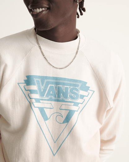 Vans Waffle Shop Wave Blend Crewneck Sweatshirt in Marshmallow White