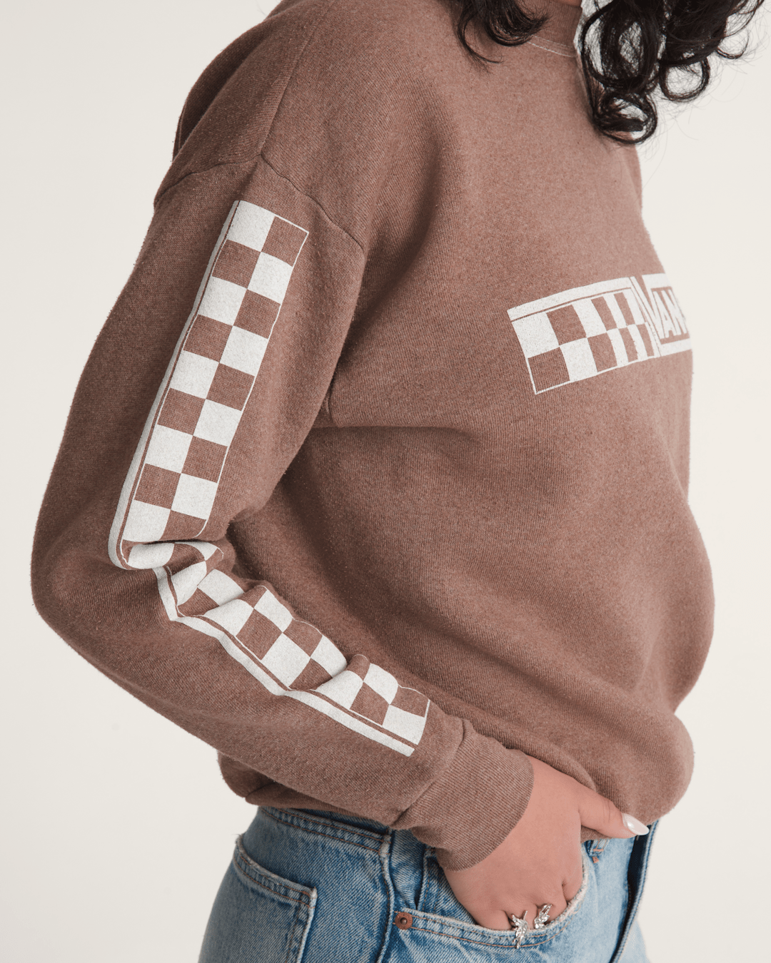Vans Waffle Shop Checkerboard Vans Style Crew Sweatshirt in Brown